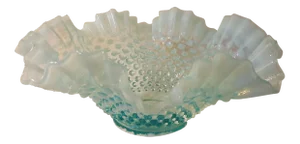 Large Fenton Aqua Opalescent Hobnail Ruffle Edge Bowl