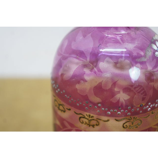 Pink Antique Bohemian Cranberry Art Glass Liquor Wine Decanter Bottle 10" For Sale - Image 8 of 16