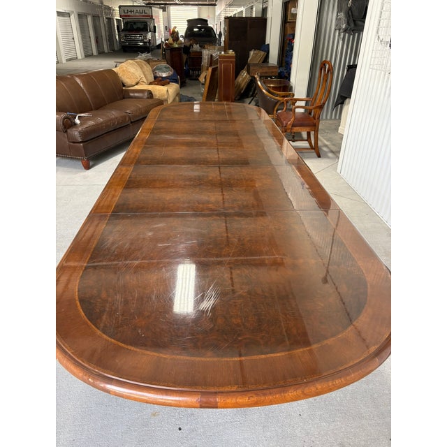Custom Made Banquet Eastern Black Walnut Two Pedestal Dining Table With Three Leaves, Late 20th Century For Sale - Image 10 of 14