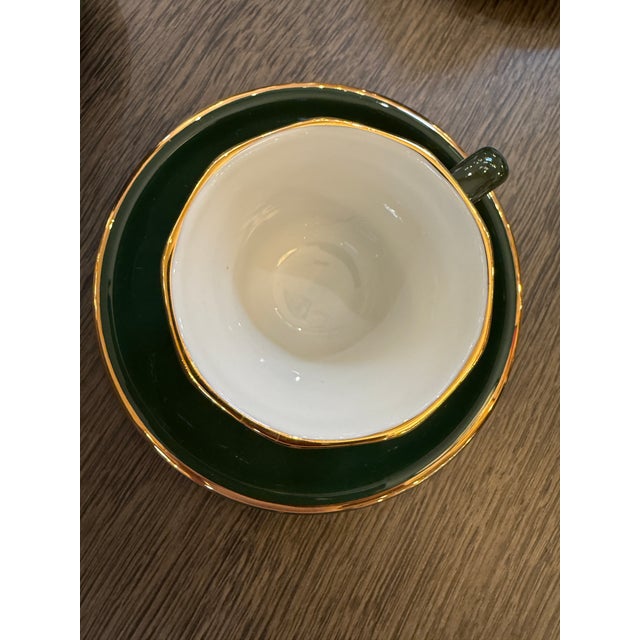 Late 20th Century Apilco Green + Gold Bistroware Demitasse Cups + Saucers, Set of Ten For Sale - Image 10 of 12