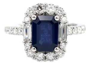 Exquisite 18k (750) White Gold Royal Blue Sapphire and Natural Diamond Ring, Size 5