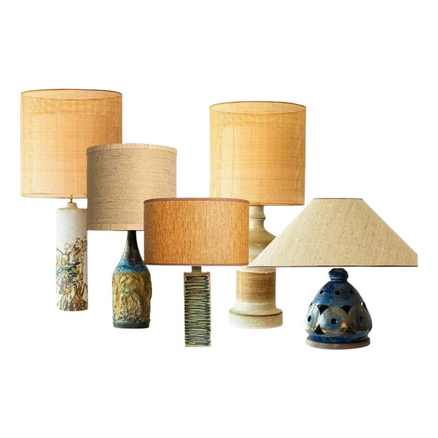 Multicolor Ceramic Table Lamp in Silk Lampshades attributed to R. Houben, 1970 For Sale