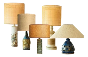 Multicolor Ceramic Table Lamp in Silk Lampshades attributed to R. Houben, 1970