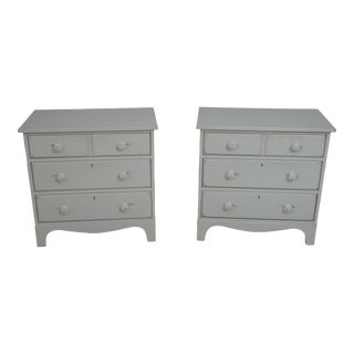 Pair 3 Drawer Distressed White Painted Nightstands For Sale