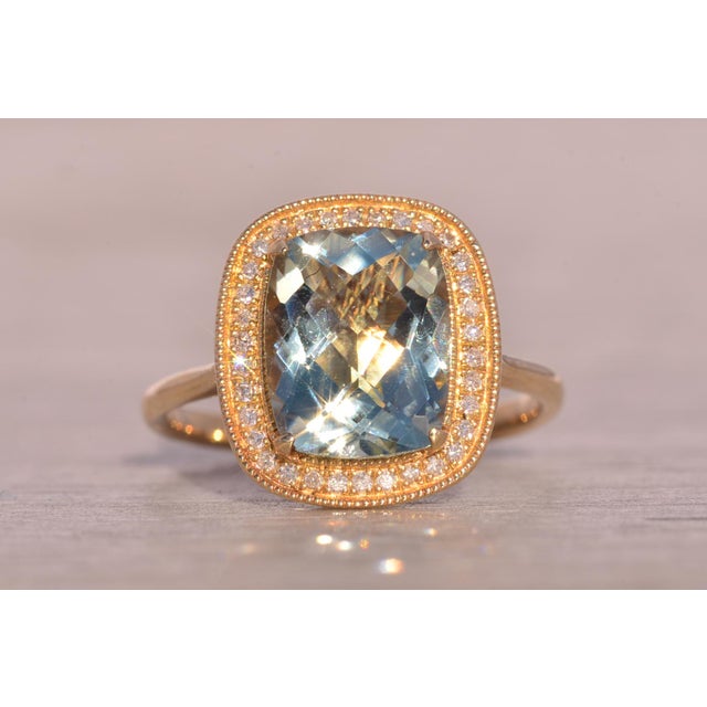 Praisiolite and Natural Diamond Halo Ring in Yellow Gold For Sale - Image 9 of 11