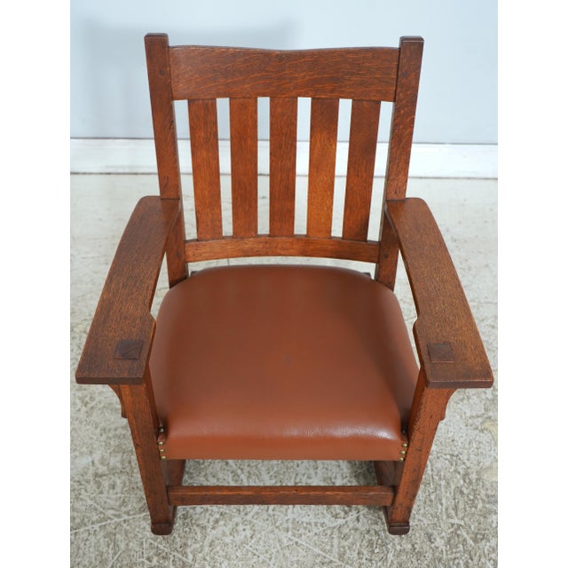 Age: C.1900-1910 Details: High Quality Construction Arts & Crafts Solid Oak Refinished Nicely & Redone Leather Seat...