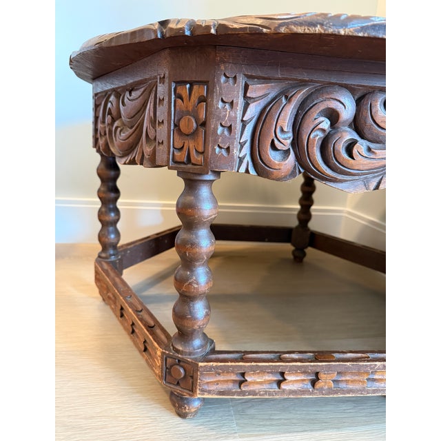 Rustic Vintage Round Wooden Hand-Carved Coffee / Accent Table For Sale - Image 3 of 5