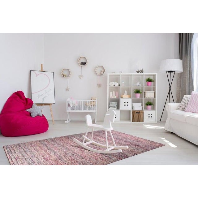 8x10 Red Hand-Knotted Silk Subtle Striations Geometric Modern Carpet Rug For Sale - Image 4 of 7