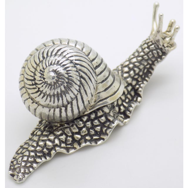 Silver Vintage Italian Genuine Silver 800 Real Size Snail Figurine Vicenza Detailed Rare Decor For Sale - Image 8 of 11