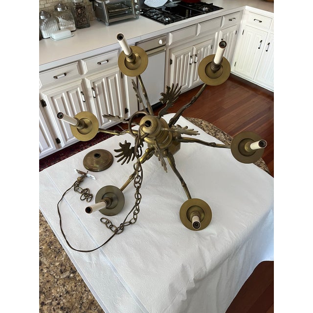 Vintage 1972 Chapman Solid Brass Chandelier | Hollywood Regency or Dutch Colonial Style. For Sale In Dallas - Image 6 of 12