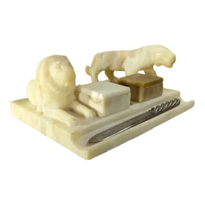 Antique Italian Carved Marble Stone Inkwell