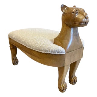 Egyptian Revival Style Whimsical Wood Bench/ Ottoman For Sale
