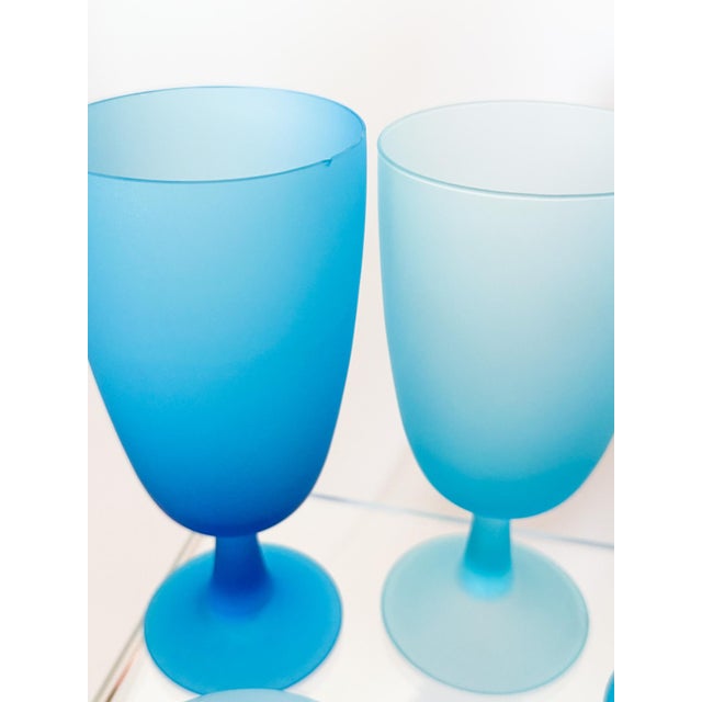 Carlo Moretti 1960s Carlo Moretti Italy Satinato Frosted Blue Wine Water Glasses - Set of 7 For Sale - Image 4 of 12