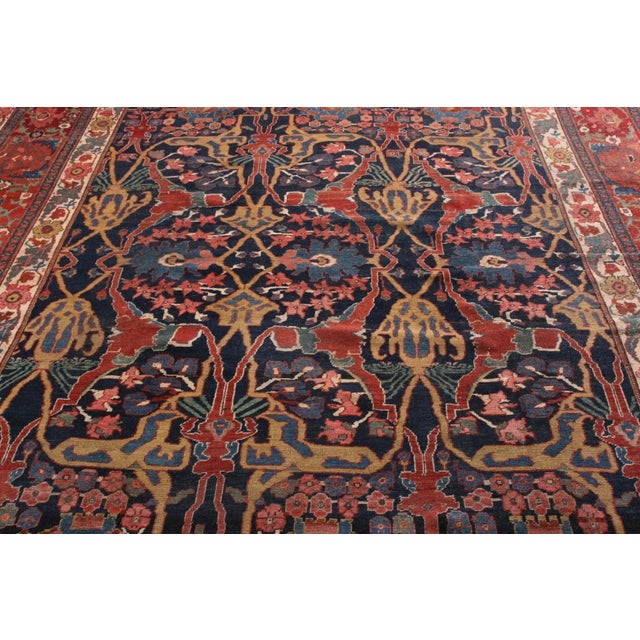 Rug & Kilim Hand-Knotted Antique Bidjar Rug in Red and Blue Floral Pattern For Sale - Image 4 of 6