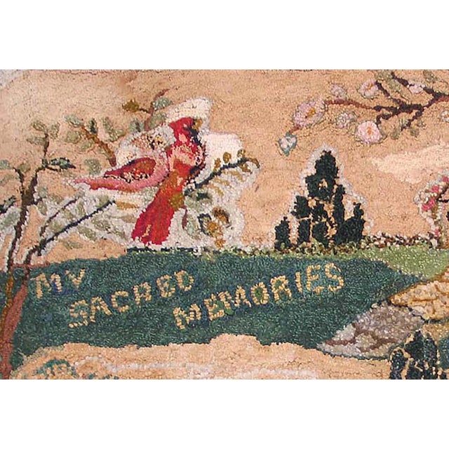 Green 1930s Multicolor Scene Pictoral Folk Art Antique American Hooked Hand Knotted Rug 2'3" X 3'2" Wool Carpet For Sale - Image 8 of 10