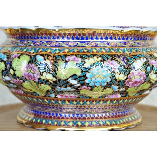 Asian Thai Benjarong Porcelain Soup Tureen & Ladle Set With Hand-Painted Floral Decorations For Sale - Image 3 of 13