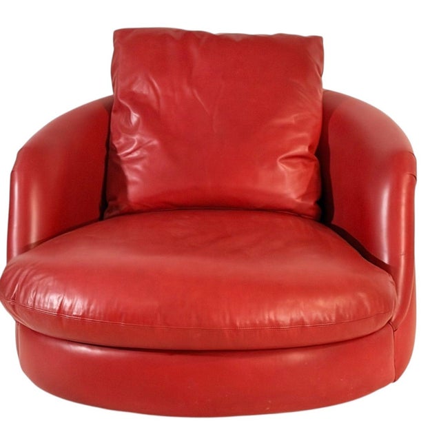 Postmodern Milo Baughman for Thayer Coggin Leather Swivel Tub Chair, 2000 For Sale - Image 3 of 7