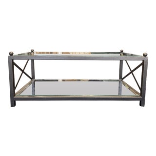 Late 20th Century Gray Metal and Glass X Two-Tier Coffee Table For Sale