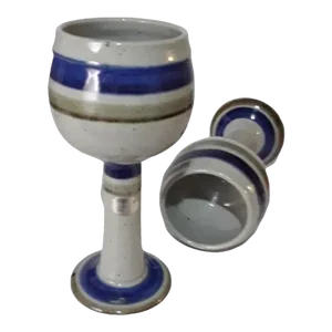 Set of 2 1980s Handcrafted Pottery Wine Goblets by Chris Stender of San Antonio