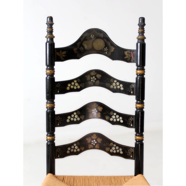 Farmhouse Vintage Hitchcock Style Ladder Back Chair With Rush Seat For Sale - Image 3 of 15