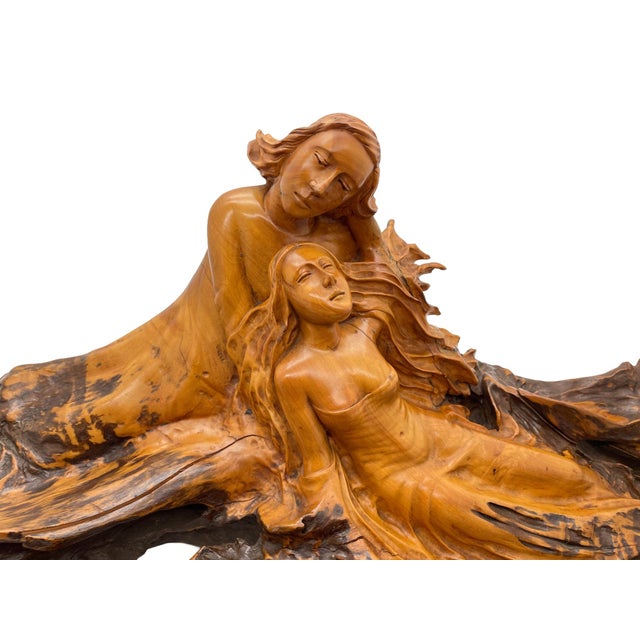 Large Carved Mahogany Sculpture of Two Reclining Women, Circa 1970s For Sale - Image 10 of 18