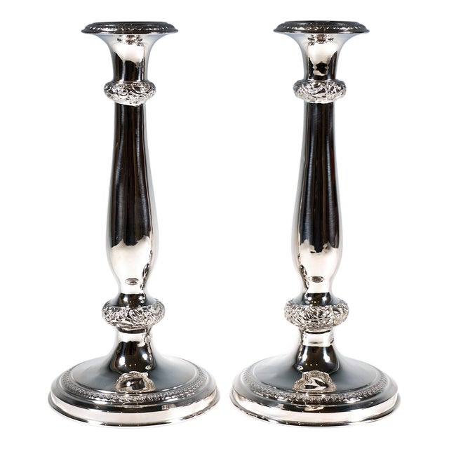 Antique Biedermeier Vienna Silver Candleholders, 1840, Set of 2 For Sale