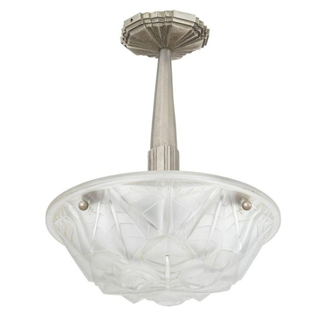 Early 20th Century Art Deco Frosted Glass Chandelier For Sale - Image 5 of 6