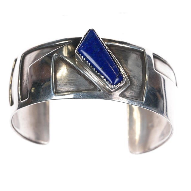 7" ET Navajo sterling lapis cuff bracelet For Sale - Image 4 of 11
