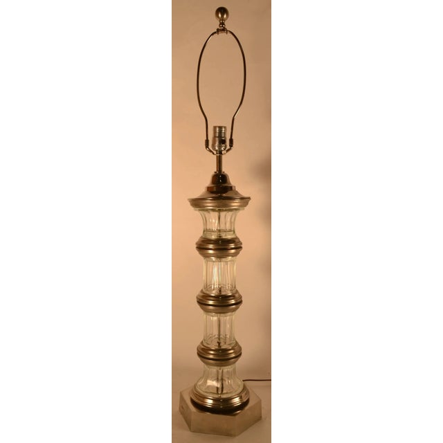 Paul Hanson Glass Column Lamp With Silver Details For Sale - Image 4 of 11