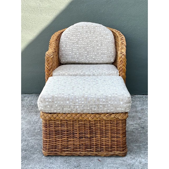 Vintage Braided Rattan Lounge Chair and Ottoman For Sale In West Palm - Image 6 of 12