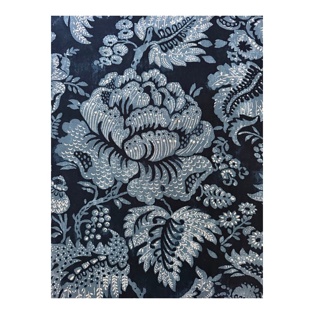 The Brunschwig & Fils Wesserling Print in Blue Pattern Color 8019125 4 Yards Fabric For Sale