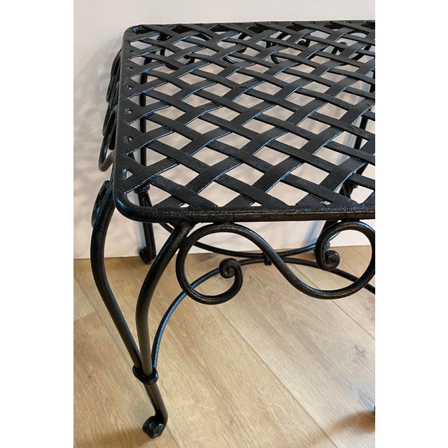 Mid 20th Century Pair of French Wrought Iron Square Accent Tables, Lattice Tops and Scroll Legs For Sale - Image 5 of 9