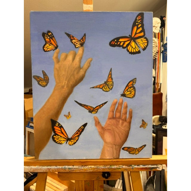 Butterflies and Me by Kathleen Varadi, 2016 Oil on Canvas For Sale - Image 11 of 12