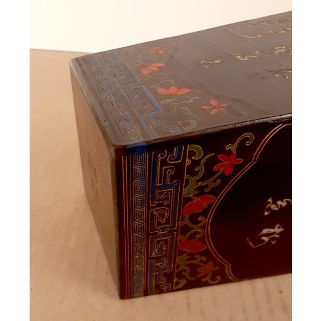 Black Late 19th Century Chinese Lacquer Peonies and Poems Four Sided Fengweizun For Sale - Image 8 of 11