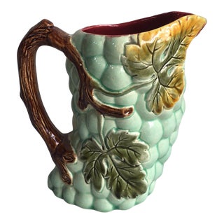 French Majolica Grape Pitcher Orchies, Circa 1890 For Sale