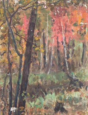 Antique Impressionist Forest Oil Painting, Ukrainian Art, 1970s 36-27