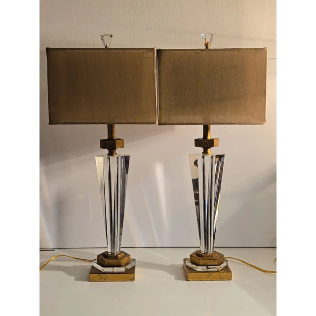 Alexander John Crystal Lamps With Gold Linen Shades - a Pair For Sale - Image 12 of 12