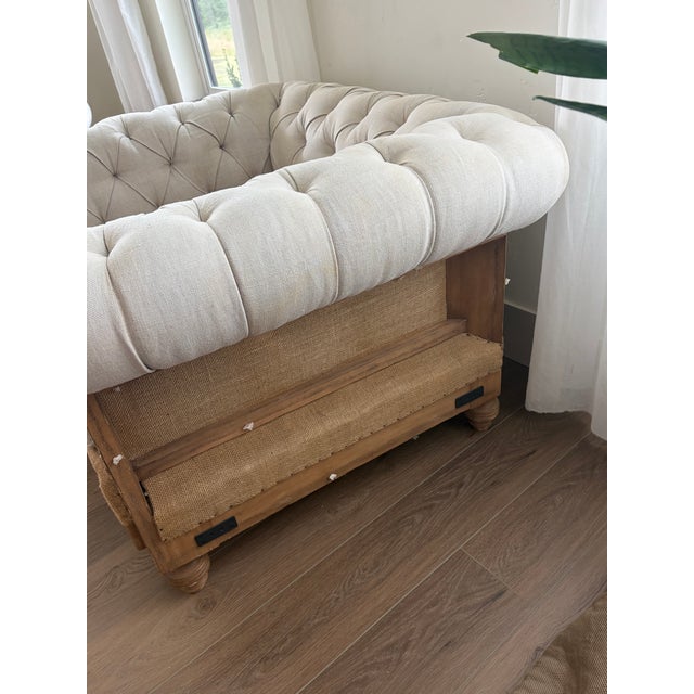 Wood Set of 2 Restoration Hardware Deconstructed Chesterfield Chairs For Sale - Image 7 of 12