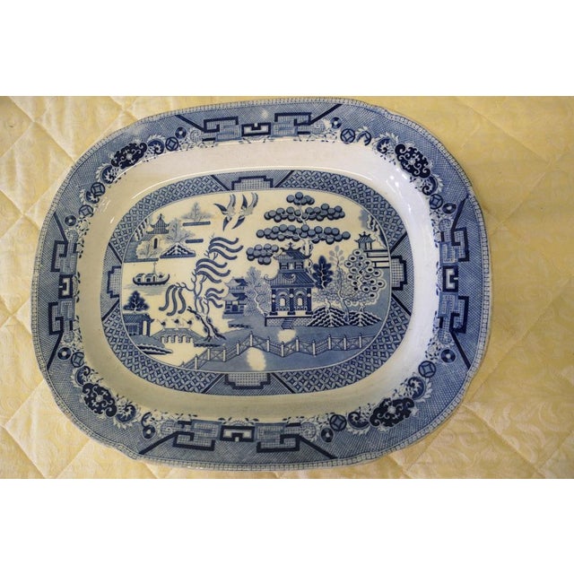 Wood Large Victorian Ironstone Meat Plate with Willow Pattern, 1850s For Sale - Image 7 of 10