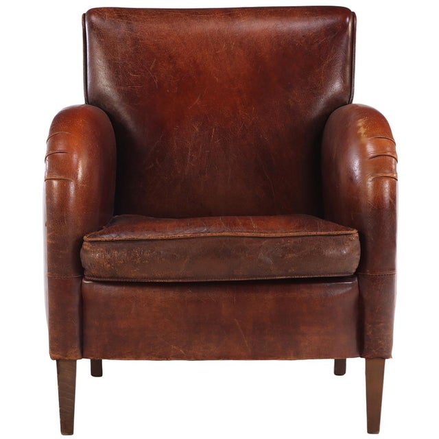 Dutch Art Deco Style Leather Club Chair, C. 1960. For Sale - Image 4 of 8