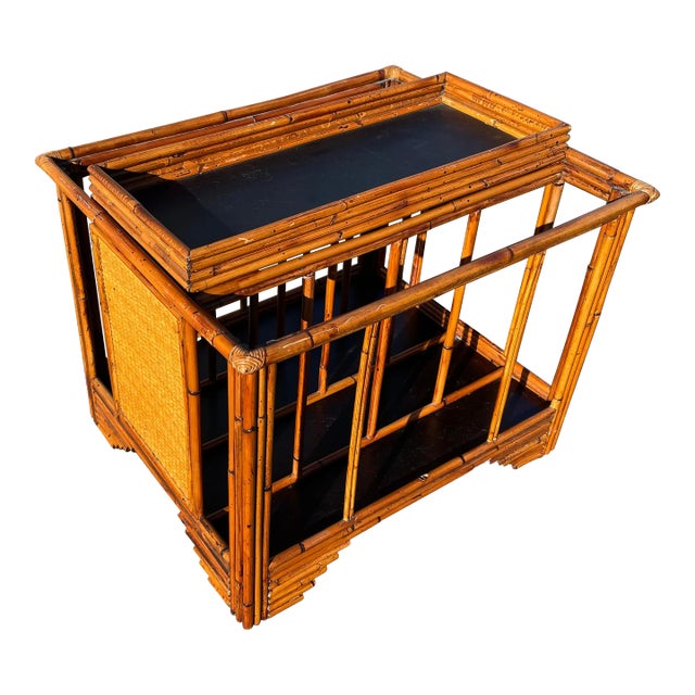 1990s Selamat Designs Bamboo Pencil Reed Magazine Rack With Removable Tray For Sale