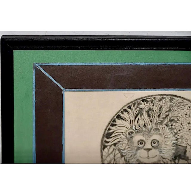 1960s Edward Lupper (1936-2016) "Lion in His Garden" Original Charcoal Drawing C.1960s For Sale - Image 5 of 10
