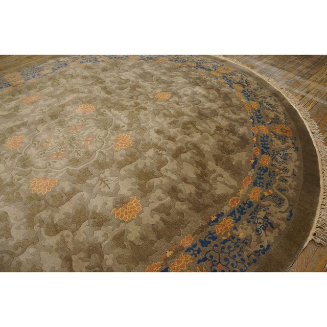 1900s Mocha Medallion Dragon Antique Chinese Peking Carpet Wool Oval Rug For Sale - Image 10 of 11