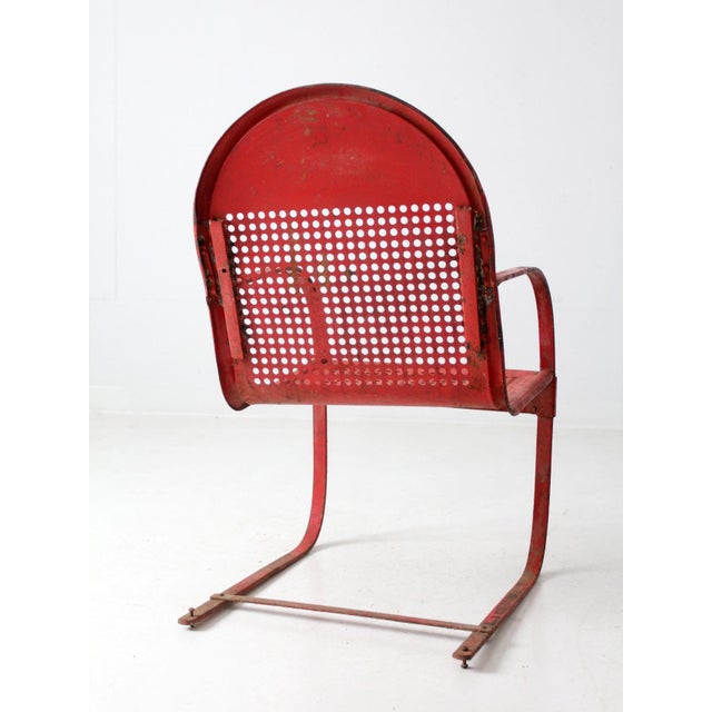 Mid Century Red Metal Patio Chair For Sale - Image 6 of 12