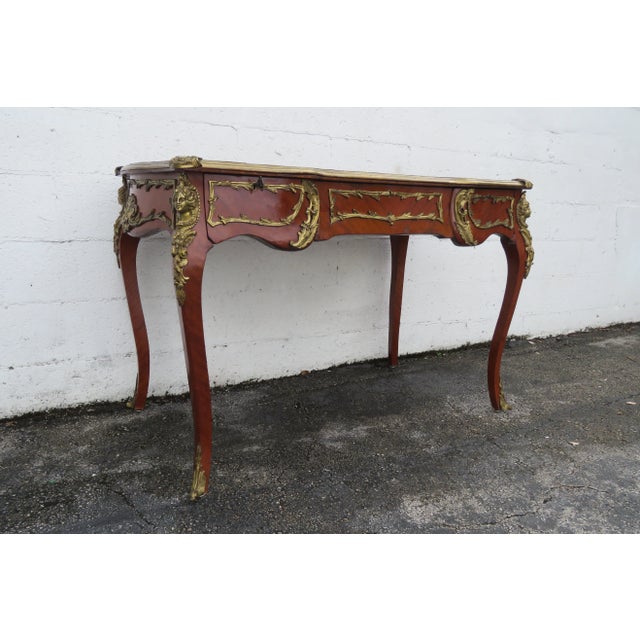 French Green Leather Top With Metal Accent Large Partner Desk 6117 For Sale - Image 16 of 18