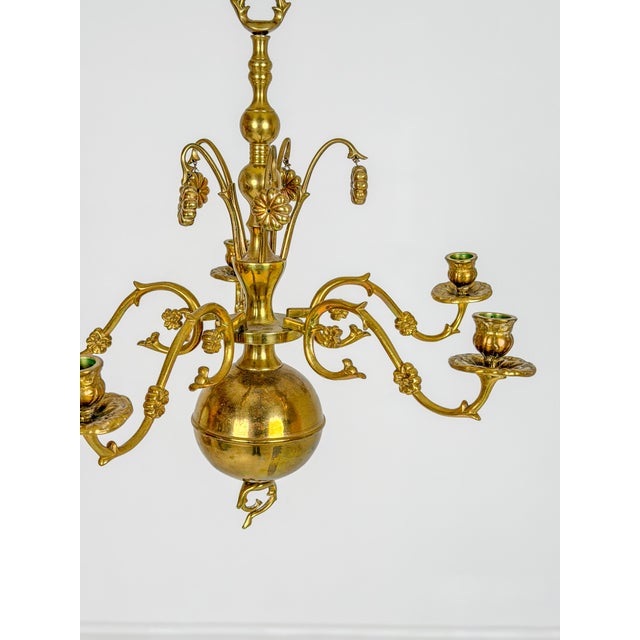 20th Century Swedish Brass Chandelier with Floral Motifs, 1920 For Sale - Image 3 of 10