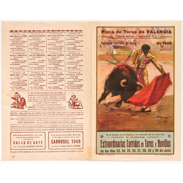 1930's Spanish Bullfighting Poster, Plaza De Toro, Valencia (Set of 4) For Sale - Image 4 of 12
