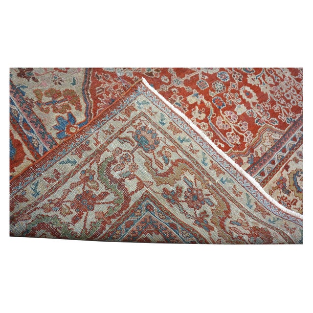 Antique Persian Sultanabad Wool 9 X 12 Rust, Taupe & Blue Handmade Area Rug #1140387 For Sale - Image 12 of 13
