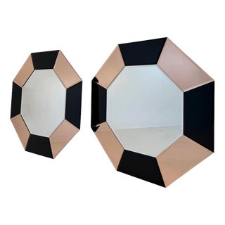 Italian Octagonal Wall Mirrors with Black and Pink Geometric Frames, 2000s, Set of 2 For Sale
