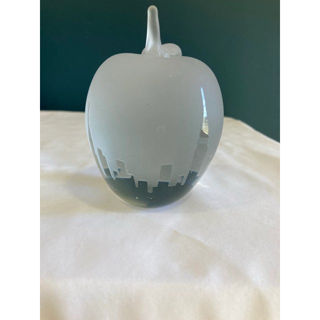 Vintage New York City Skyline Glass Apple Paperweight For Sale - Image 4 of 6